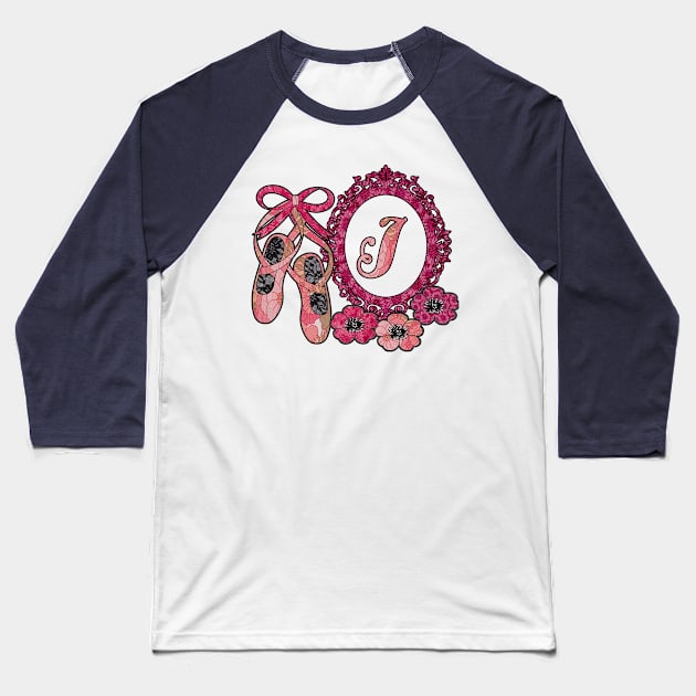 Pink floral ballerina Monogram art J Baseball T-Shirt by artbyomega